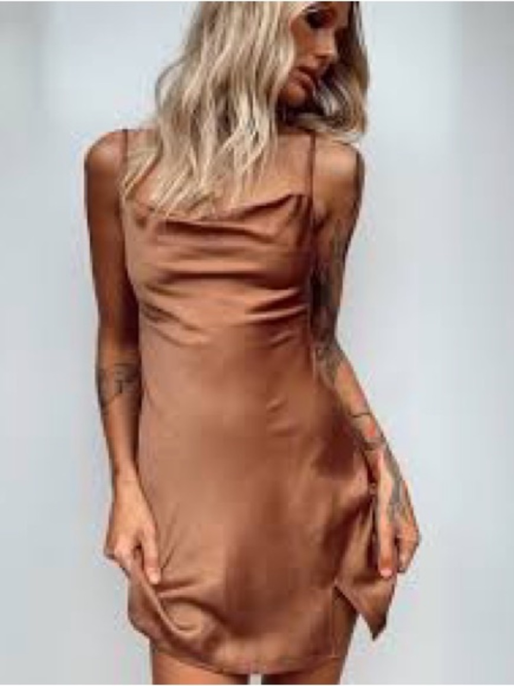 Princess Polly Alfie Satin Cowl Mini Dress Brown